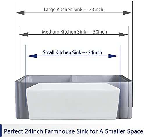 DV-1K116 White 24 Inch Farmhouse Apron-Front Kitchen Sink Single Deep Bowl White Ceramic Porcelain Sink,Small Kitchens Sinks